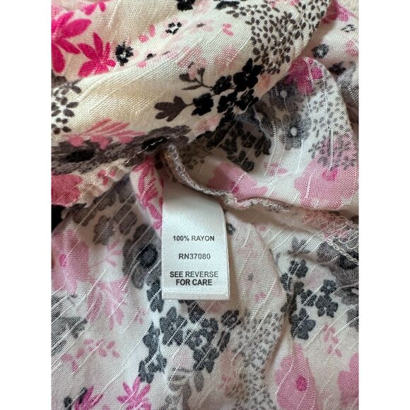 Cato Women’s Floral Ruffle Neck Long Sleeve Blouse Rayon Boho Chic L - Picture 5 of 5